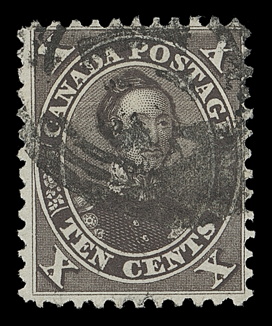 CANADA  16,The sought-after first printing in the unmistakable rich shade, well centered for the issue, with intact perforations and fabulous colour, bold four-ring numeral cancellation, F-VF; 1995 Greene Foundation cert.