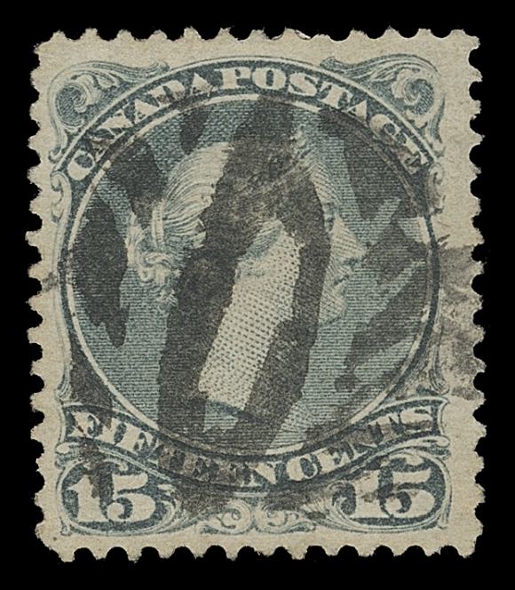 CANADA  30a,A well centered example with large margins and an unusual fancy segmented cork cancellation of great appeal, VF