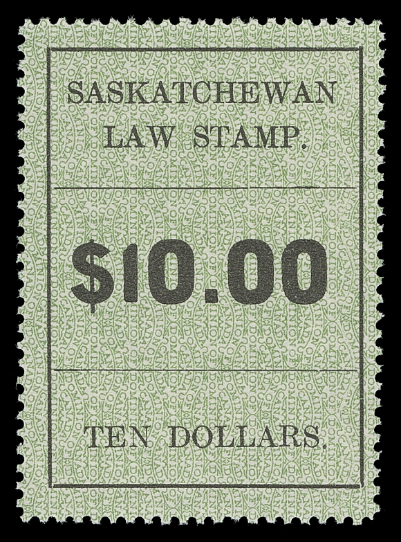 CANADA REVENUES (PROVINCIAL)  SL21-SL32,The complete set of twelve mint singles; minor bend on $3 and dulled gum on $5, otherwise all are fresh and well centered. Rare - only 100 of the $5, $10 and $20 were printed and very few exist in NH condition, VF NH (Van Dam cat. $3,375)