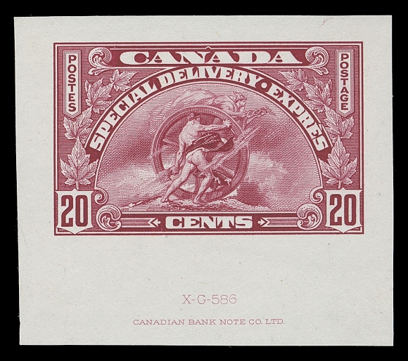 CANADA  E6,Engraved small die proof printed in carmine rose, near issued colour, on india paper measuring 52 x 45mm, die "XG 586" number and Canadian Bank Note Co. Ltd. imprint below design, VF