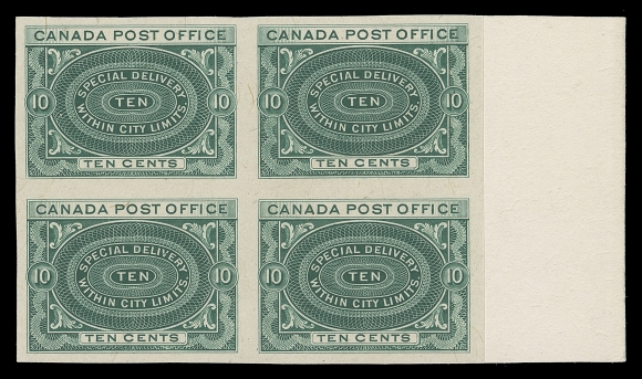 CANADA  E1,A superb plate proof block in the first printing shade on card mounted india paper, blocks are rare (only 73 proofs exist in any form), VF