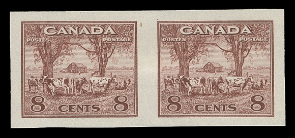 CANADA  249d-257a,Short set of nine imperforate pairs, all in horizontal format, the 10c pair NH and others mostly LH, VF-XF (Unitrade 249d-257a; cat. $4,100)
