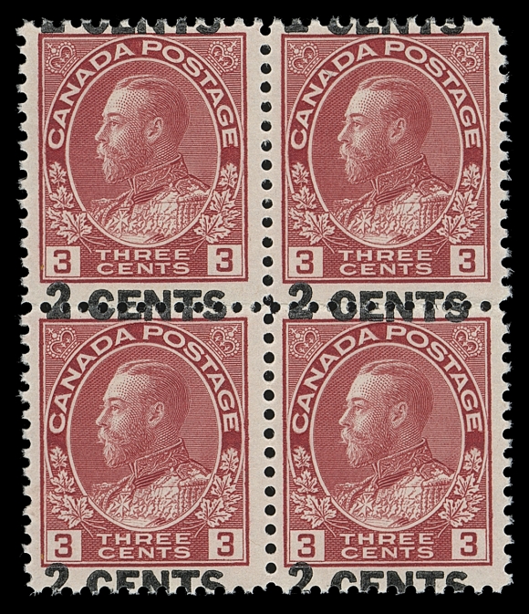 CANADA  139i,A well centered mint block with dramatic shift of the surcharge (5mm shifted down), VF NH