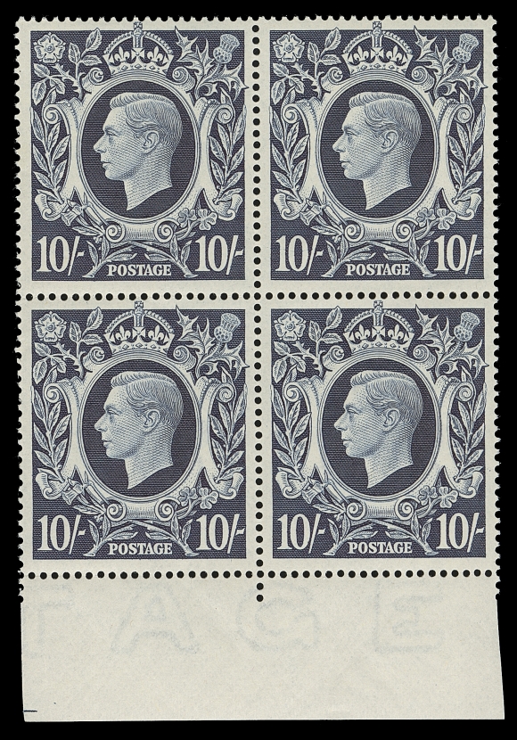 GREAT BRITAIN  251,A brilliant fresh, well centered mint block of four with sheet margin at foot, VF NH