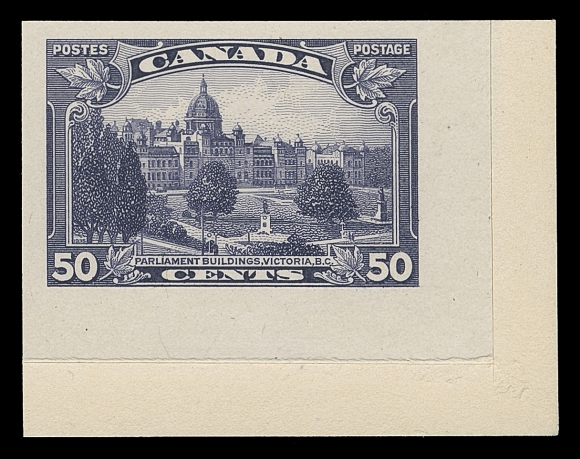 CANADA  217-227,Complete set of eleven plate proofs in issued colours on card mounted india paper; the higher values from the lower right corner position, a beautiful, selected XF set