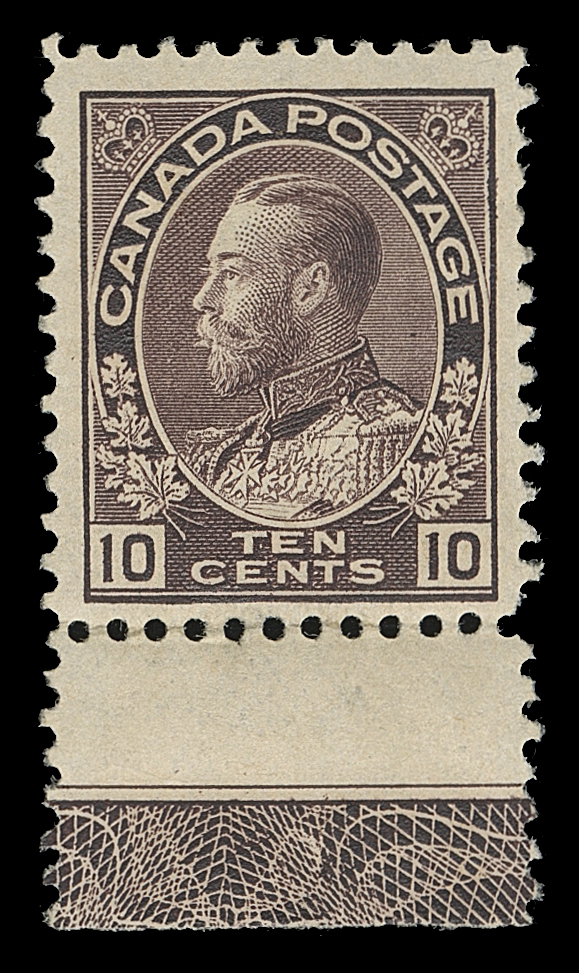 CANADA  116,Mint single showing full strength Type B lathework, full original gum; a desirable Admiral lathework often missing from even advanced collections, F-VF NHThe famous George Marler collection sold in two parts in 1982 did not have a 10c plum with Type B.