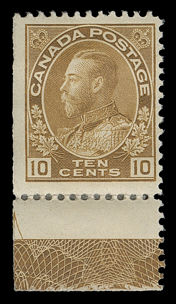 CANADA  118,Mint single with the sought-after Type D lathework (100% strength), natural straight edge showing part of guide arrow, strengthened by hinge, Fine (Unitrade cat. $2,500)