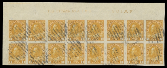 CANADA  136,Upper left Plate 180 block of sixteen, used with light grid cancels, scarce, VF