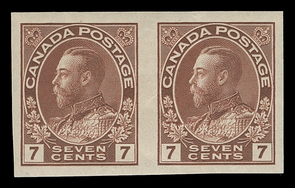 CANADA  114a,A large margined, fresh mint imperforate pair, crease on right stamp, otherwise VF LH (Unitrade cat. $3,000)