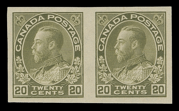 CANADA  119a,A selected, fresh mint imperforate pair showing the characteristic retouched vertical line in upper right spandrel associated with this plate, negligible gum bend, full original gum, VF NH