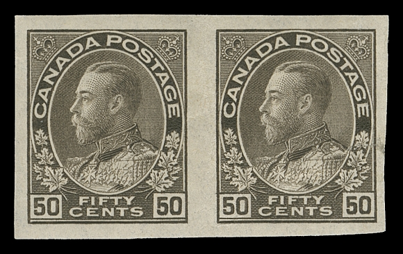 CANADA  120b,Mint imperforate pair, wrinkles and corner crease at right, original gum somewhat glazed, F-VF appearance; most existing imperforate pairs of this denomination have some degree of faults. (Unitrade cat. $3,250)