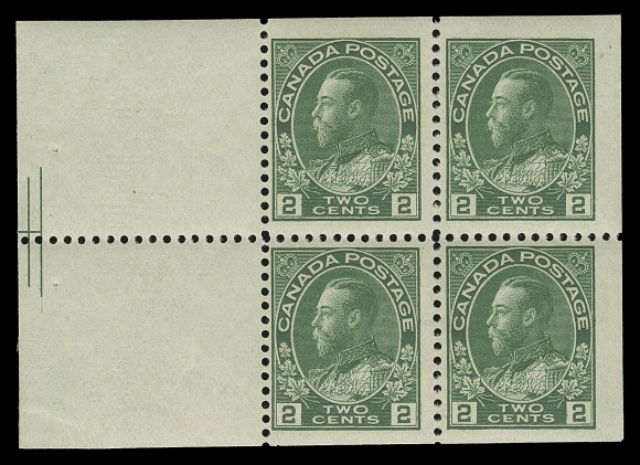 CANADA  107bi,A beautiful mint booklet pane of four with deep colour, displaying a very sharp impression of the two-line Pyramid Guideline in tab margin. A very scarce booklet pane, F-VF LH