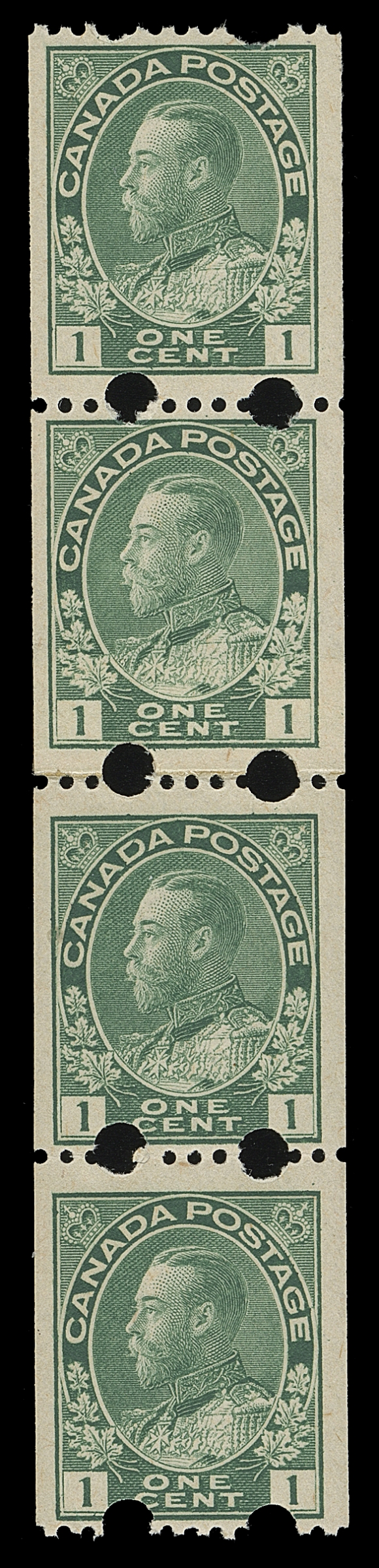 CANADA  131v,Experimental Toronto paste-up coil strip of four, well centered with brilliant fresh colour with full original gum, scarce this nice, VF NH