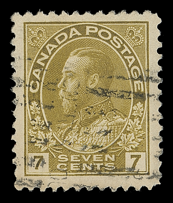 CANADA  113v,A well centered used single with the distinctive Major Re-entry (Plate 1 Left Pane Pos. 73), with strong doubling in "CA" and "GE" of "CANADA POSTAGE" and nearby oval & frame, light unobtrusive Montreal roller cancel, VF+