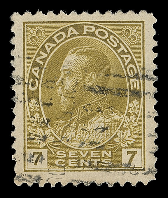 CANADA 113v,A well centered used single with the distinctive Major Re-entry (Plate 1 Left Pane Pos. 73), with strong doubling in "CA" and "GE" of "CANADA POSTAGE" and nearby oval & frame, light unobtrusive Montreal roller cancel, VF+