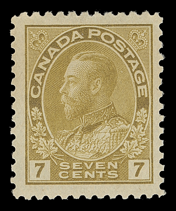 CANADA  113bv, variety,Select mint example of the first printing showing a Major Re-entry (Plate 1 Left Pos. 81 - R. Trimble Re-entry No. 3) with strong doubling in "GE" as well as above and below oval & frame  - similar traits as found on the Unitrade listed Pos. 1L72 & 1L73. The first mint example of this major plate variety we recall offering, VF LH