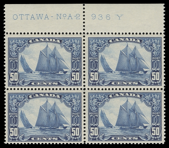 CANADA  158,A brilliant fresh, well centered Plate 2 block of four with complete imprint (from upper left pane), lower pair is NH, VF LH