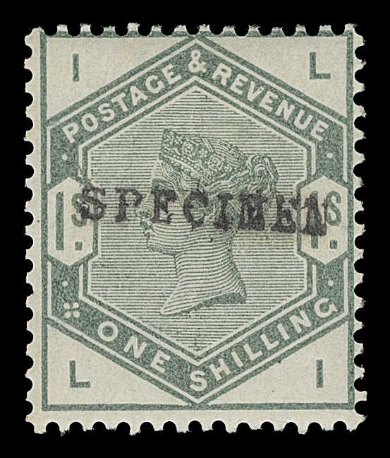 GREAT BRITAIN  98-107,A selected mint set of ten with SPECIMEN handstamp overprints in black (type GB9, circa. 1884); 2½p negligible gum toning mentioned for the record, typical centering for the issue, displaying remarkable, true bright colours and full original gum; a lovely set, Fine LH (SG 187s-196 £1,790; the 9p stamp watermarked sideways inverted) 