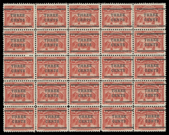 NEWFOUNDLAND  127, 129, 130, 160,Includes 2c on 30c VF NH sheet; 3c on 15c Type II surcharge VF OG sheet including Raised "E" (Pos. 24), sixteen stamps NH; 3c on 35c F-VF OG sheet with most and part of lower bar missing (Pos. 14 & 15), fifteen stamps NH; and1929 3c on 6c VF NH sheet with "C" of "CENTS" below "T" of "THREE". (Unitrade cat. $2,602)