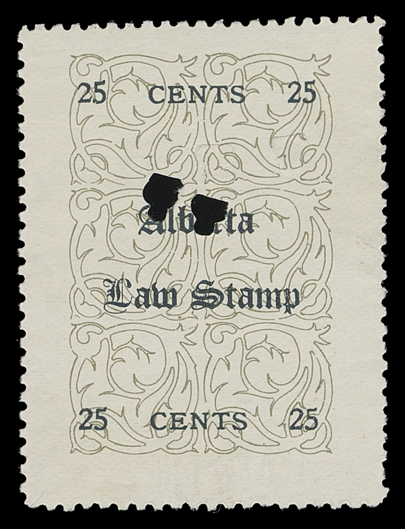 CANADA REVENUES (PROVINCIAL)  AL11L,A well centered example perforated on all four sides (Position 5 in the sheet of 12) and showing the Fancy "L" variety; customary punch cancels. A rare revenue stamp, VF (Van Dam cat. $3,000)