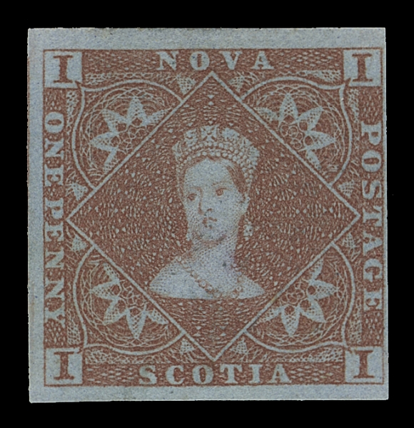 NOVA SCOTIA 1,An appealing unused example of this classic stamp, margin well clear at right and enormous margins on three sides with portion of adjacent stamp at left, owner