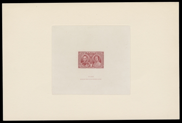 CANADA  237,Large die proof printed in rose carmine on india paper sunk on full-size card measuring 228 x 152mm; the hardened die showing die "XG-663" number and Canadian Bank Note imprint below, in pristine condition, XF