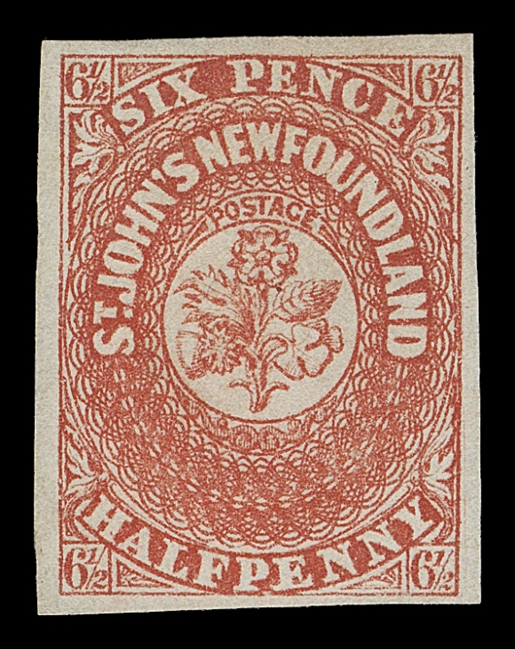 NEWFOUNDLAND  7,A beautiful mint stamp with unusually large margins; exceptional colour and radiant impression on fresh paper, displaying part white dull original gum associated with Newfoundland