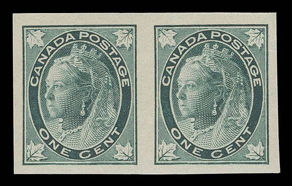 CANADA  67a,A selected mint imperforate pair with large margins, brilliant fresh colour and full original gum; small negligible gum bend at top, only a small number of this imperforate issue exist VF NH