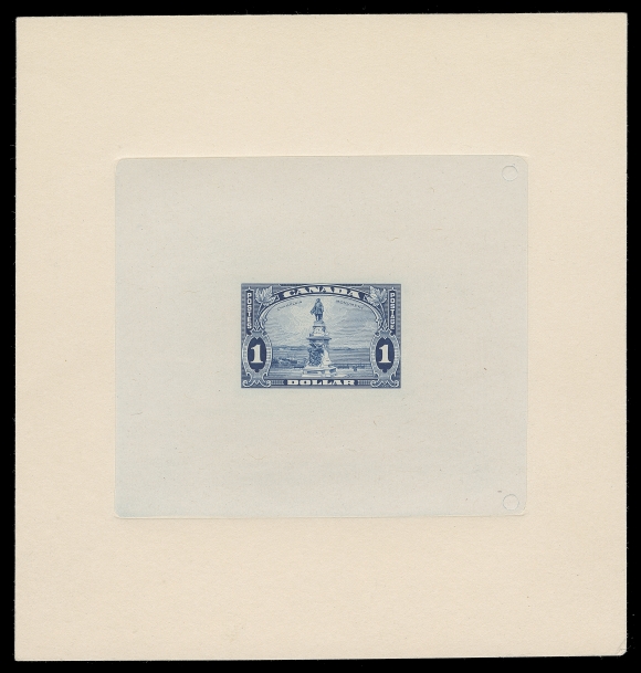 CANADA  227,Large Die Proof printed in blue, colour of issue, on india paper 86 x 75mm die sunk on larger card 128 x 135mm; the unhardened die without imprint or die number. Proofs in the issued colour are much scarcer (only three exist according to the proofs listing compiled by Glen Lundeen); missing from even advanced collections, VF 
