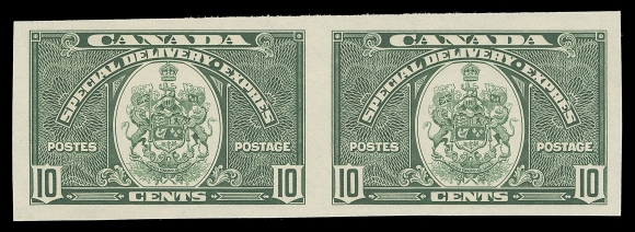 CANADA  E7a,A superb mint imperforate pair surrounded by huge margins, exceptionally fresh with full pristine original gum; an elusive pair in such exceptional condition, XF NH