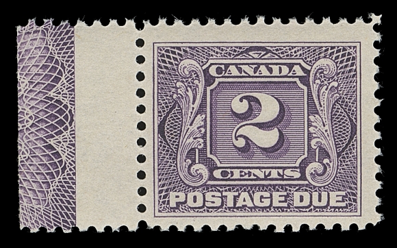 CANADA  J2,A bright fresh mint single showing rare, full strength Type D lathework in left margin, quite well centered with gorgeous fresh colour and full original gum, F-VF LH
