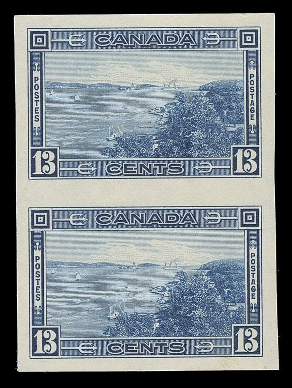 CANADA  241b-245b, 241c,The set of six mint imperforate pairs with both shades of the Ten cent, each pair with bright fresh colour and large margins; trivial gum spot on the 13c. A beautiful set, VF-XF NH