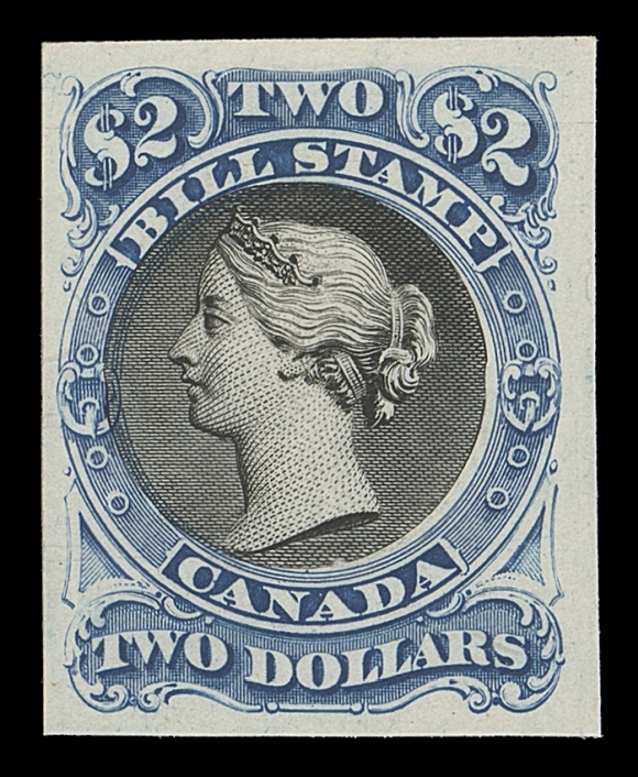 CANADA REVENUES (FEDERAL)  FB33-FB36,An appealing lot of high value trial colour plate proof singles on india paper or card mounted - various combination of colours as well as issued colour, no doubt some much scarcer than others. Includes $1 (8), $2 (7) and $3 (13 singles, two showing imprint and a plate strip of three with imprint at foot). Includes K. Bileski notes. The odd flaw but mainly F-VF; an attractive group.
