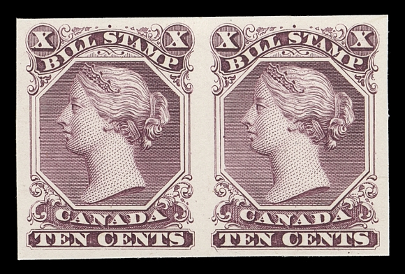 CANADA REVENUES (FEDERAL)  FB18/FB36,Lot of 22 different trial colour plate proof pairs on card mounted india paper - nice range of unissued colours; plus a $3 red + blue centre (as issued), right margin ABNC imprint proof block of six. Includes K. Bileski notes. VF