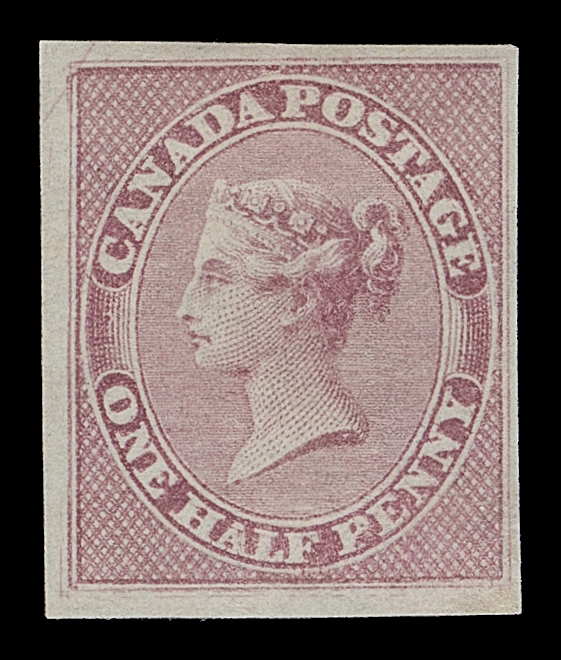 CANADA  8ii,A selected mint single of the well-documented Major Re-entry (Position 120 on the plate of 120 subjects), displaying prominent characteristics such as doubling in HALF and framelines, diagonal line at top left visible even to the naked eye, surrounded by ample to noticeably large margins and possessing rich colour on fresh paper, still retains large portion of its original gum; no doubt one of the nicest mint example of this sought-after plate variety - the most prominent found on the sheet of the Half penny, VF+ OGExpertization: 2000 Greene Foundation certificate