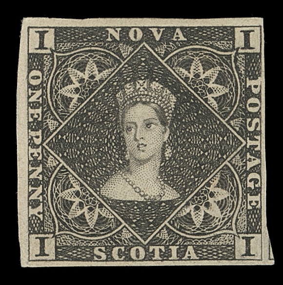 NOVA SCOTIA  1P,Plate proof single printed in black on yellowish wove paper, adequate to large margins, VF
