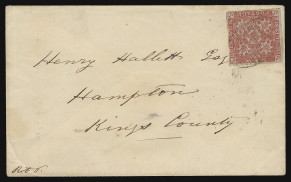 NEW BRUNSWICK  1855 (April 25) Neat cover mailed from Hillborough to Hampton Ferry, NB, franked with a mostly large margined 3p red tied by light oval grid 