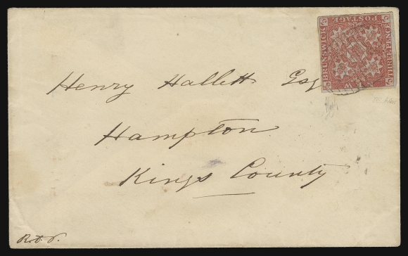 NEW BRUNSWICK 1855 (April 25) Neat cover mailed from Hillborough to Hampton Ferry, NB, franked with a mostly large margined 3p red tied by light oval grid
