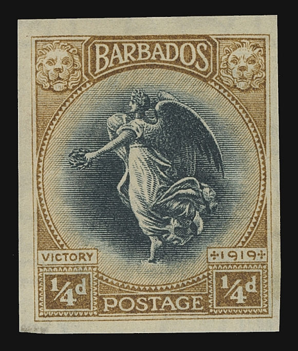 BARBADOS 140-150,An extremely rare plate proof set of ten on thick watermarked gummed paper; described as "the only single set" according to the authoritative "The Stamps of Barbados" handbook by Edmund Bayley, VF OG (SG 201-211) ex. Vestey Collection (September 2015; Lot 82)