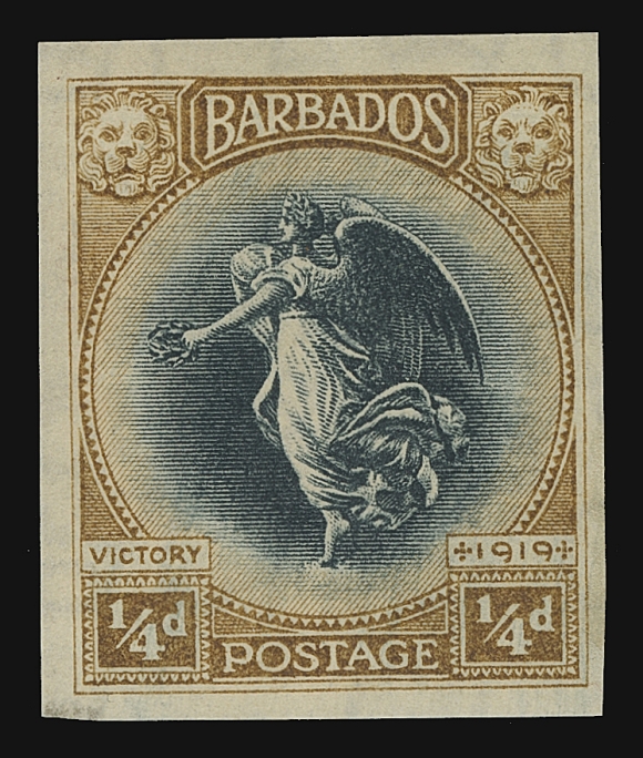 BARBADOS  140-150,An extremely rare plate proof set of ten on thick watermarked gummed paper; described as "the only single set" according to the authoritative "The Stamps of Barbados" handbook by Edmund Bayley, VF OG (SG 201-211) ex. Vestey Collection (September 2015; Lot 82)