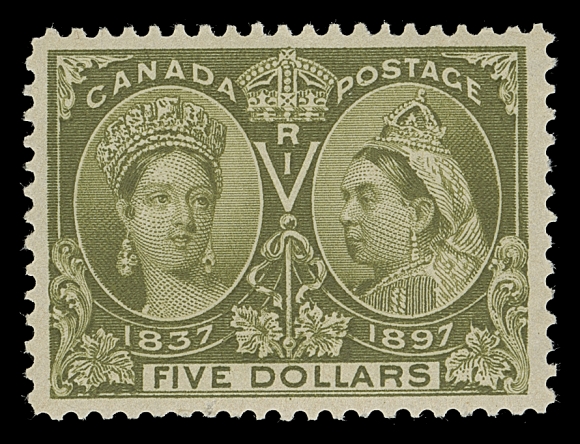 CANADA  65 variety,A well centered mint single, excellent colour, couple negligible blunt perfs at foot, full original gum showing only the faintest trace of hinging, VF VLH

This stamp shows a Re-entry (Pos. 8; Trimble Re-entry No. 3) with characteristic mark in "O" of "POSTAGE".