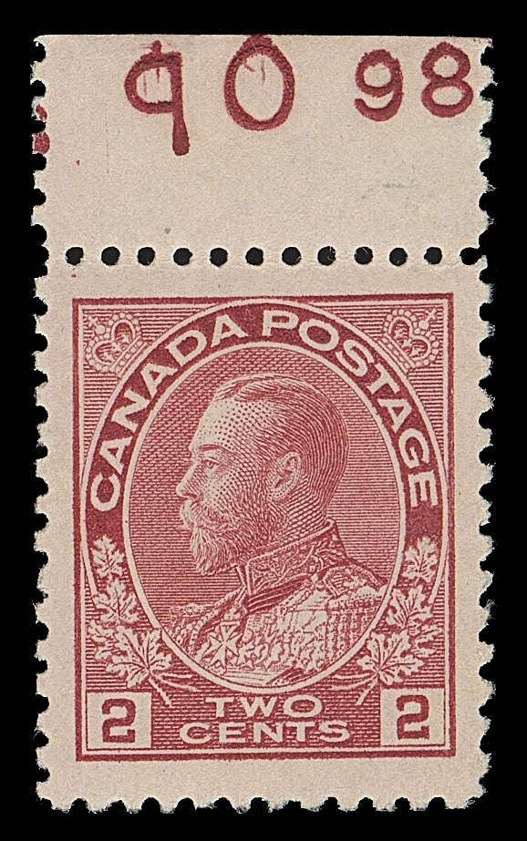 CANADA  106b,An impressive mint example of this key shade, well centered with unusually large margins, printing order "98" in margin;  VF NH JUMBO; 2002 Greene Foundation cert. (for a strip from which this stamp originates)