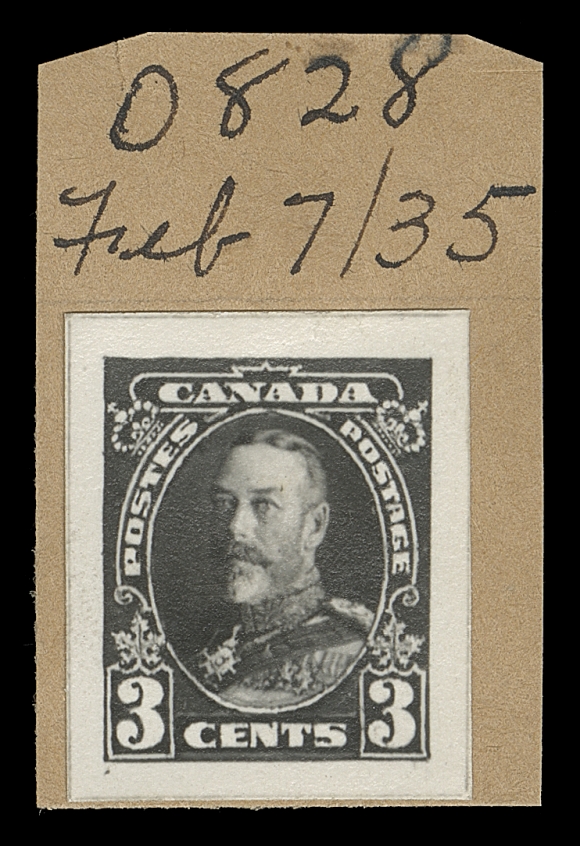 CANADA  219,Photographic essay of the completed design in black on glazed paper, affixed on archival brown card, itemized "O 828" and dated "Feb 7 / 35", VF