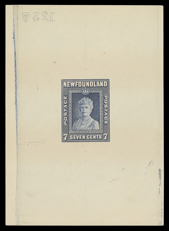 NEWFOUNDLAND  248,Large Die Proof in dark ultramarine, colour of issue, on yellowish wove unwatermarked paper 68 x 95mm, nearly complete die sinkage; the final die with tiny etched cross marks above and below design, reverse die number "1237", VF