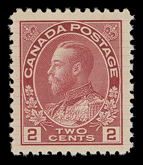 CANADA  106ix,A superior stamp displaying clear horizontal “hairlines” variety on both sides, a darker shade than normally seen on this particular stamp, very well centered with unusually large margins for a wet printing, full immaculate original gum. A tough stamp to find in top-quality, VF+ NH GEM
