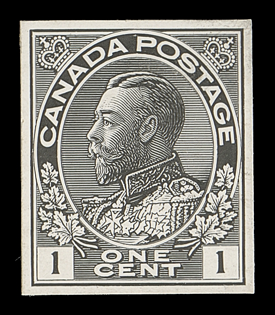 CANADA  104,Die proof (stamp size) by offset printing in black on white enamel surfaced card; the design for the postal stationery card, Die II (stamp size of Webb cat. listing of P40 Die II - P2), couple light card thins mentioned for the record, VF and no doubt, very scarce.