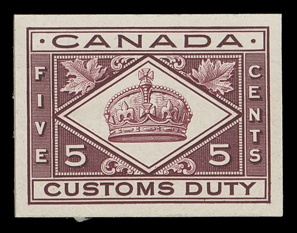 CANADA REVENUES (FEDERAL)  FCD1-FCD3,The set of three trial colour stamp size die proofs in indigo, green and lake respectively, printed on card mounted india paper; the 10c does not exist in proof format, reverse with ABNC Sample Book card adherence; a very scarce trio, VF