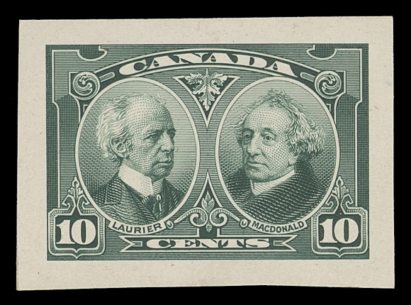 CANADA  147,Small Die Essay in blue green on card mounted india paper, the same design as the issued stamp but with the unadopted 10c denomination, small corner adhesions on reverse. A beautiful essay in sound condition, VF