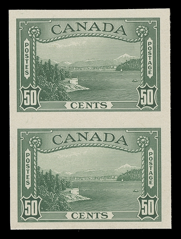 CANADA  241-245, C6,The complete set of four plate proof pairs in issued colours on card mounted india paper (13c does not exist) plus the 6c airmail that was issued with this series. Each with deep rich colour and surrounded by large margins, XF