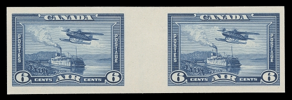 CANADA  241-245, C6,The complete set of four plate proof pairs in issued colours (13c does not exist) with horizontal gutter margins between, in an excellent state of preservation. An elusive set, VF (Unitrade cat. $1,600 for normal pairs only; no premium added for interpanneau gutter margins) 